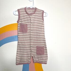 L'oved Baby Striped Romper 100% Organic Cotton Pocket Sleeveless 9-12M Pink